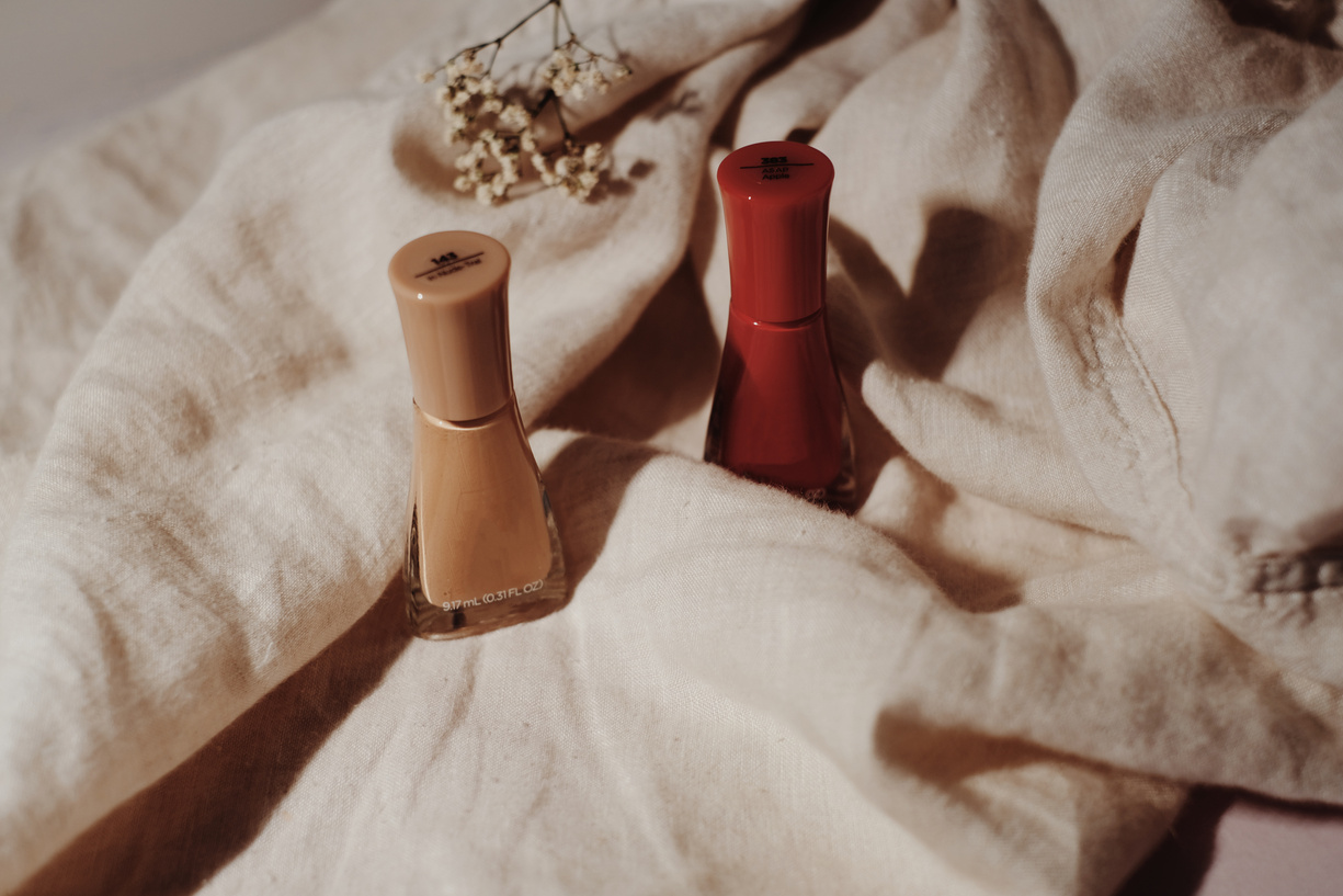 Bottles of nail polish in two colors